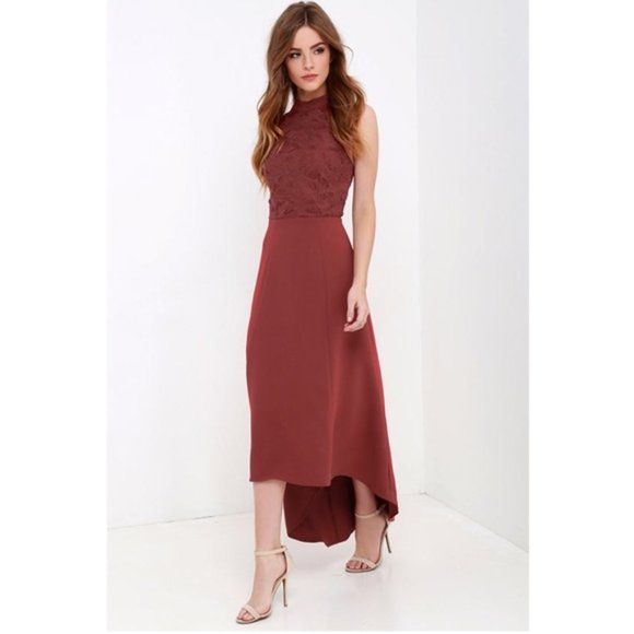 Keepsake All Talk Hi-Low Dress Maroon Halter Neck - Picture 2 of 8